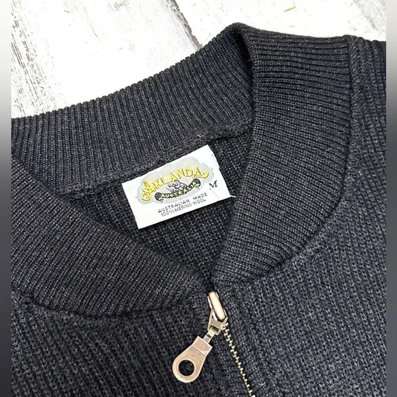 Aklanda Australian Dark Gray Merino Wool Shawl Zip Cardigan Mens Medium - Picture 6 of 10